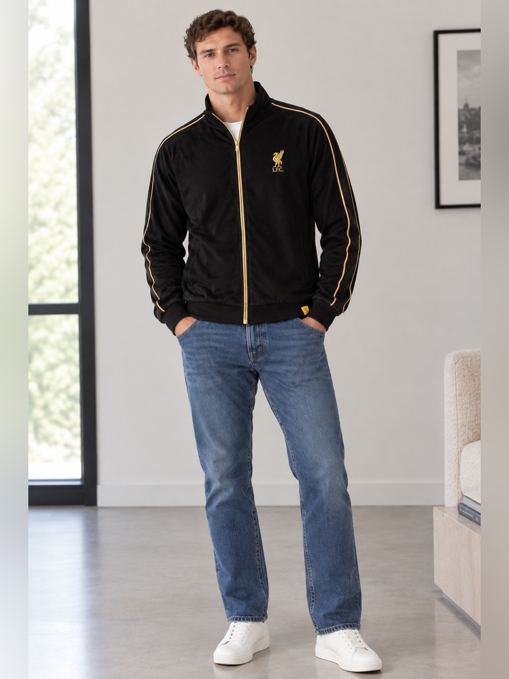 Men’s Liverpool FC Black Track Jacket with Gold Trim - LFC Crest